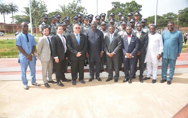 Cadets and Senior staff posing with President Weah